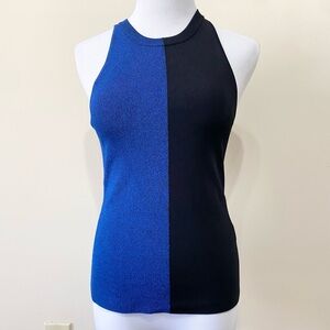 T By Alexander Wang Blue & Black Two Tone Knit Halter Tank Top
